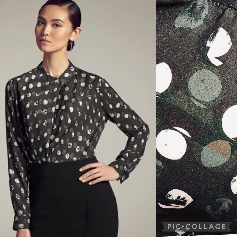 MM. Lafleur The Apfel Drape High Neck Abstract Dot Blouse Size Medium Green